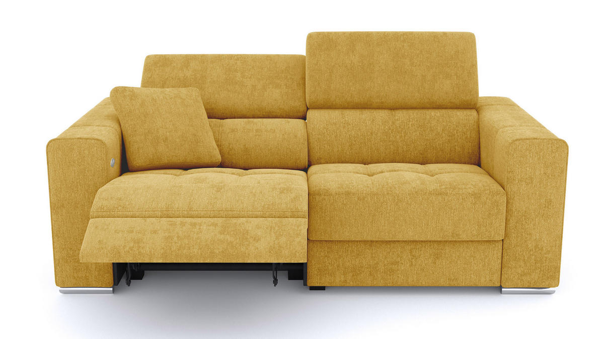 SOFA QUARTZ 3-Sitzer mit 1 Relaxfunktion, honig - Silberfarben/Honig, Holzwerkstoff/Textil (204/80/102cm) - Courtois Laville