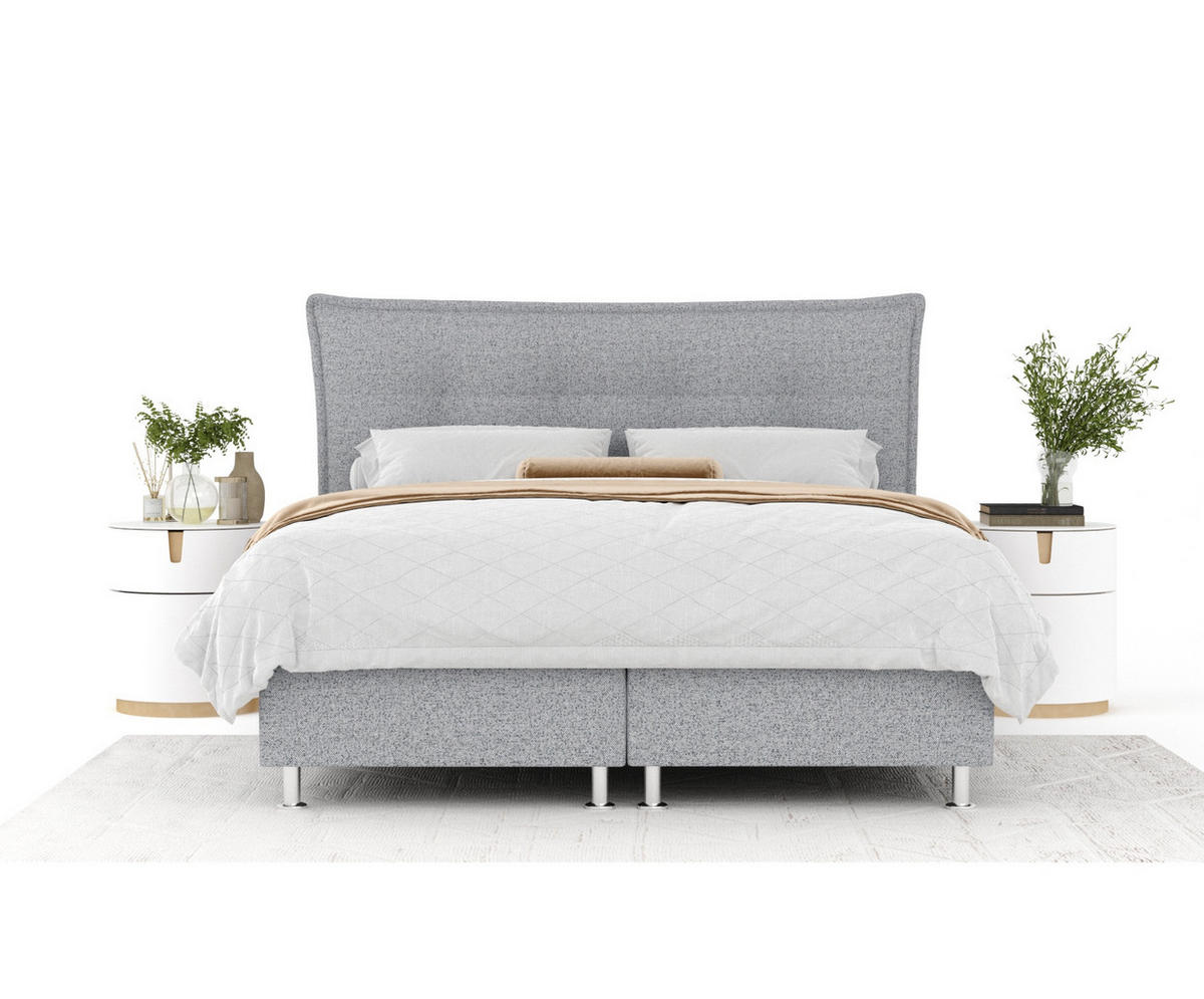 BOXSPRINGBETT Minori Grau 160/200 cm mit Latex-Topper - Silberfarben/Grau, Holz/Holzwerkstoff (160/200cm) - Maison de Reve