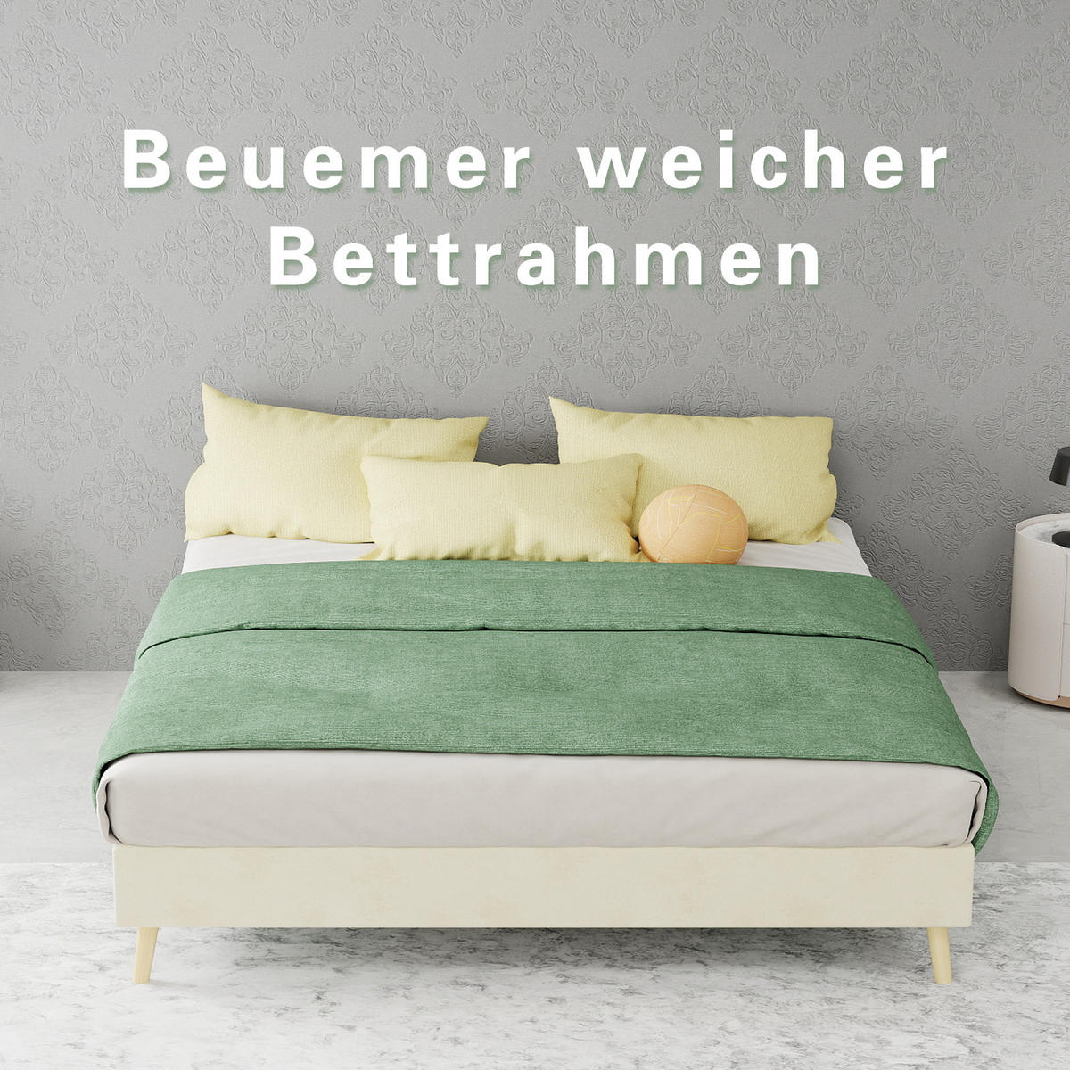 POLSTERBETT 140/200 cm in Beige mit Kopfteil Stoff Modernes Design - Beige/Naturfarben, Holzwerkstoff/Textil (140/200cm) - STILVORA