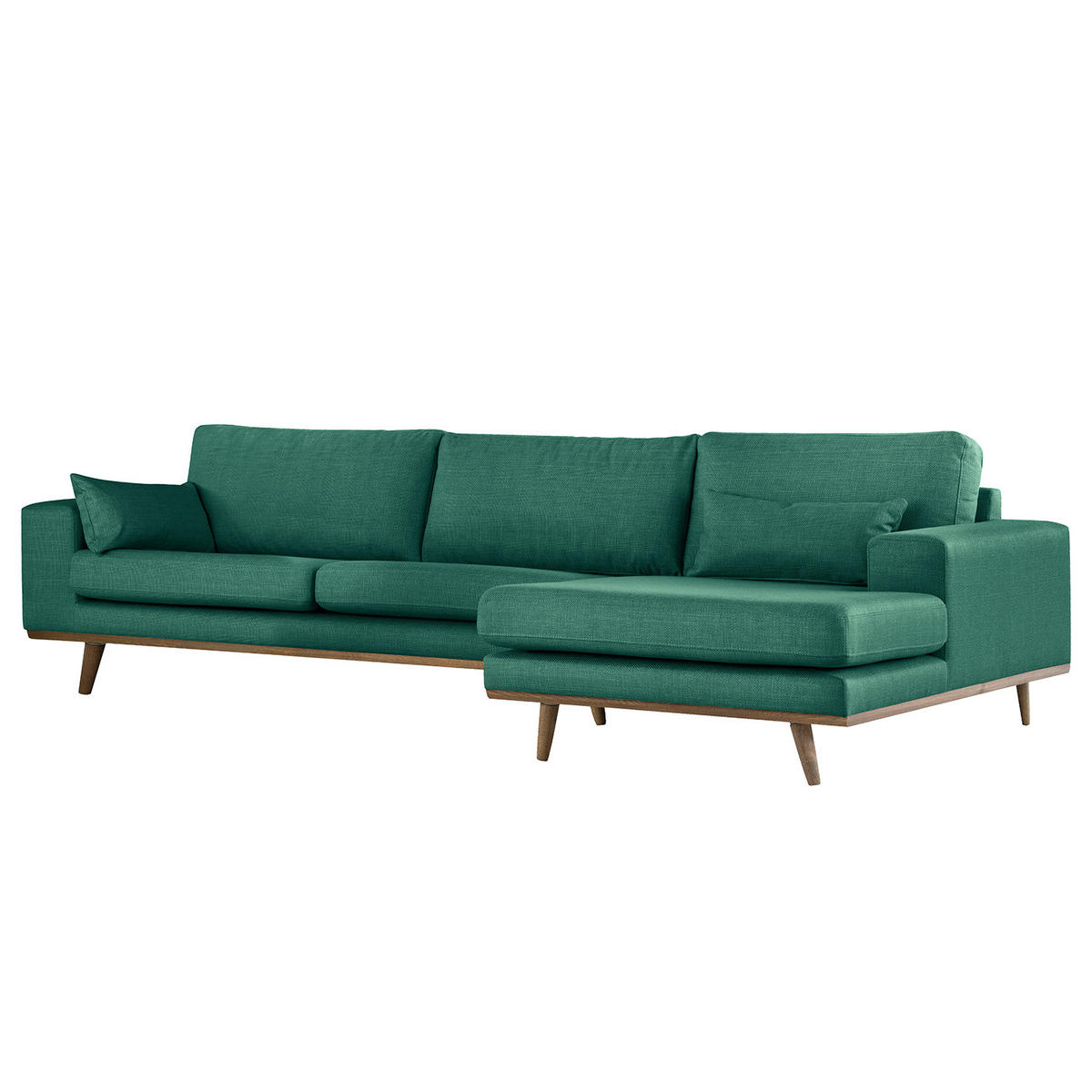 ECKSOFA mit Longchair - Dunkelgrün/Eichefarben, Eichenholz/Textil (281/153cm) - home24