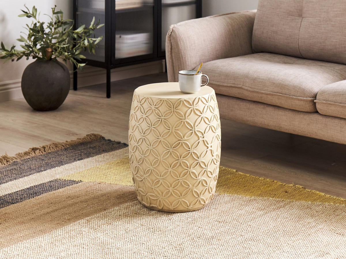 BEISTELLTISCH Beton hellbeige rund 33 cm Zogno - Goldfarben/Schwarz, Stein (33/33/47cm) - Beliani