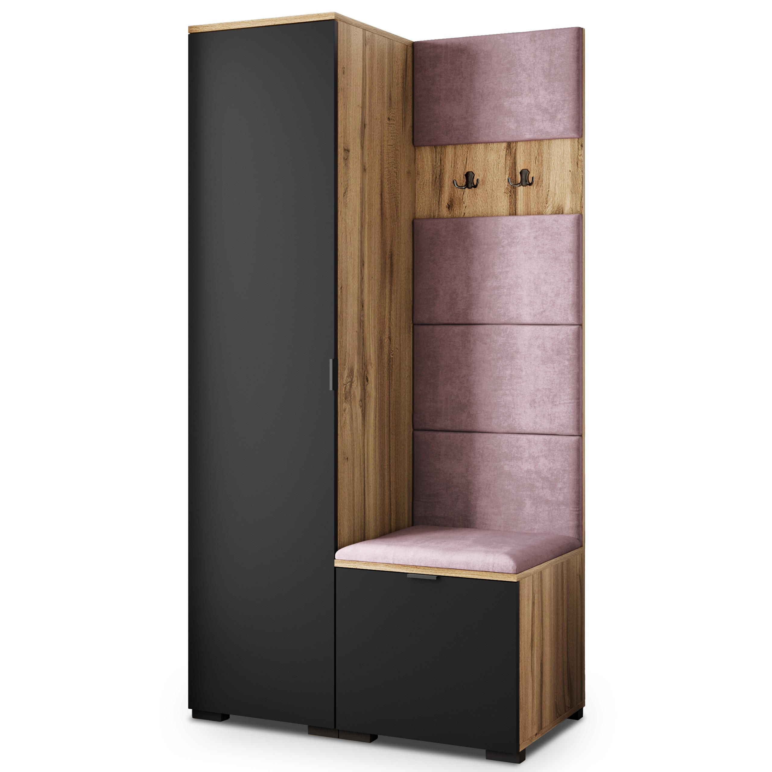 Masseno Garderobenschrank Eiche Wotan, Schwarz, Lila 95x181x51 cm