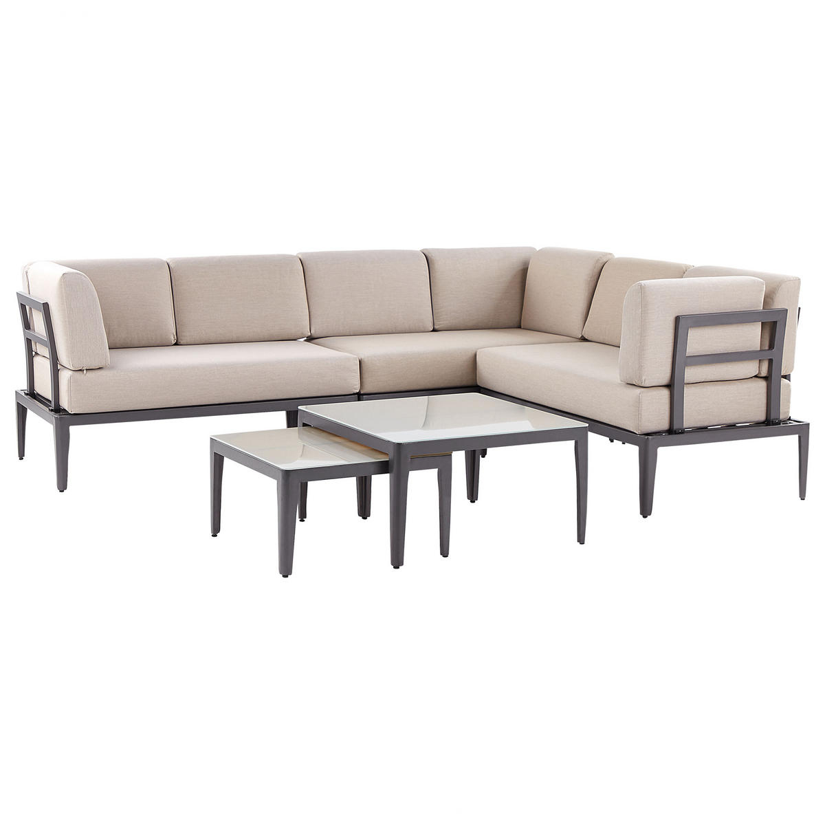 LOUNGE SET 6-Sitzer grau rechtsseitig modular Auflagen beige Rima III - Grau, Metall - Beliani