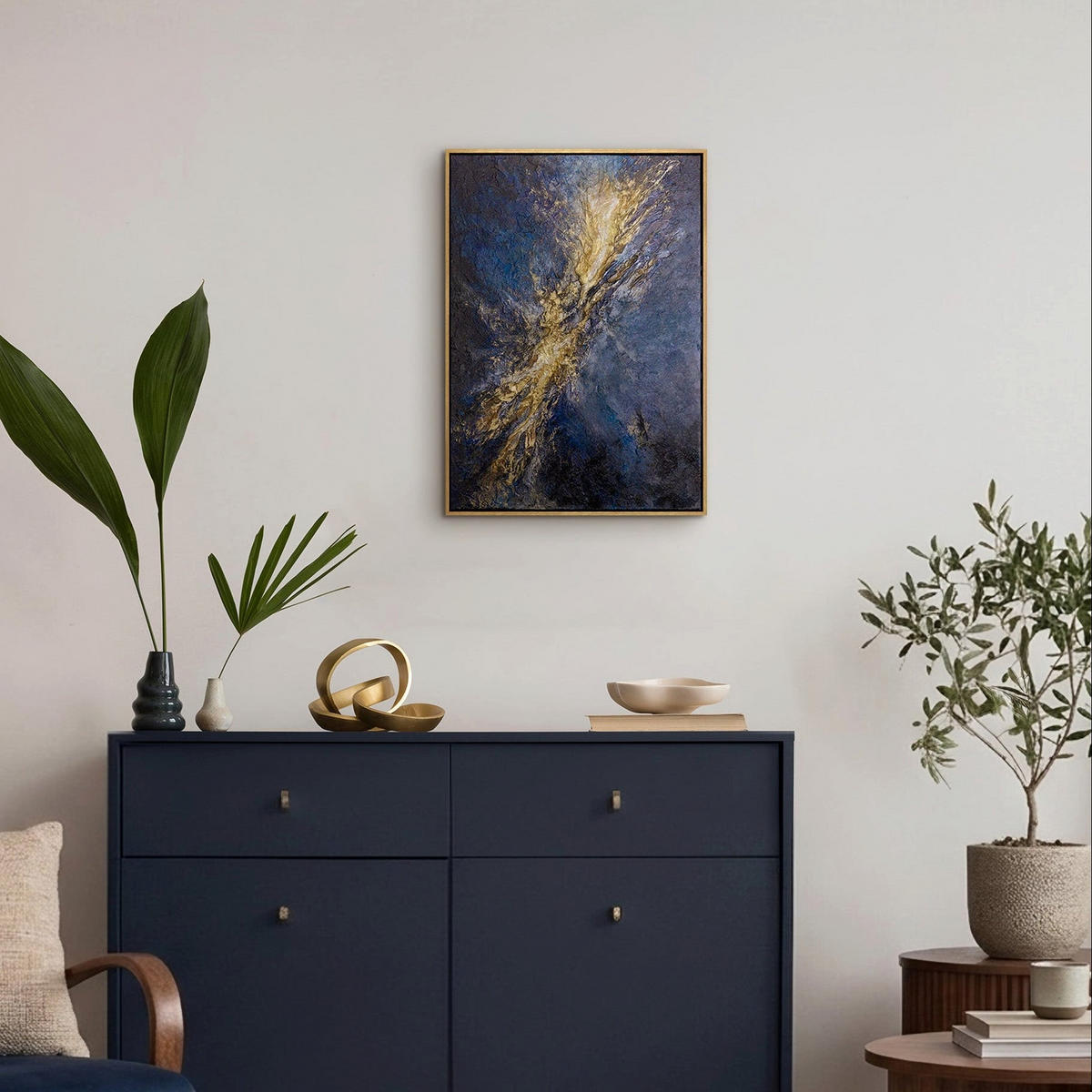 GEMÄLDE Energie des Lichts Schattenfugenrahmen Schwarz-Gold 70x50 cm - Schwarz Hochglanz, Holz (70/50cm) - YS-art gallery