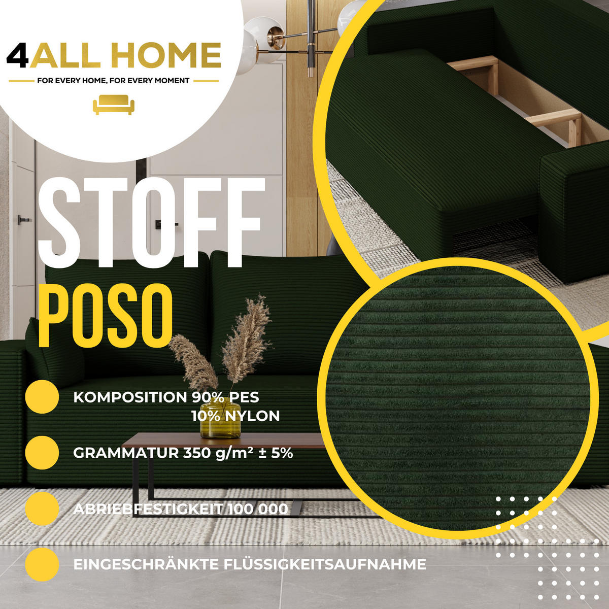 SOFA Vens mit Bettkasten und Schlaffunktion, Cordstoff - Dunkelgrün, Holzwerkstoff (242/85/95cm)