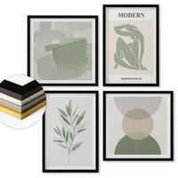 WANDBILDER 4er-Set - 50x50 cm & 40x60 cm Schwarzer Rahmen - Stilvolle abstrakte Pflanzengrafiken - Schwarz, Kunststoff (50/50cm) - ArtPrintCave