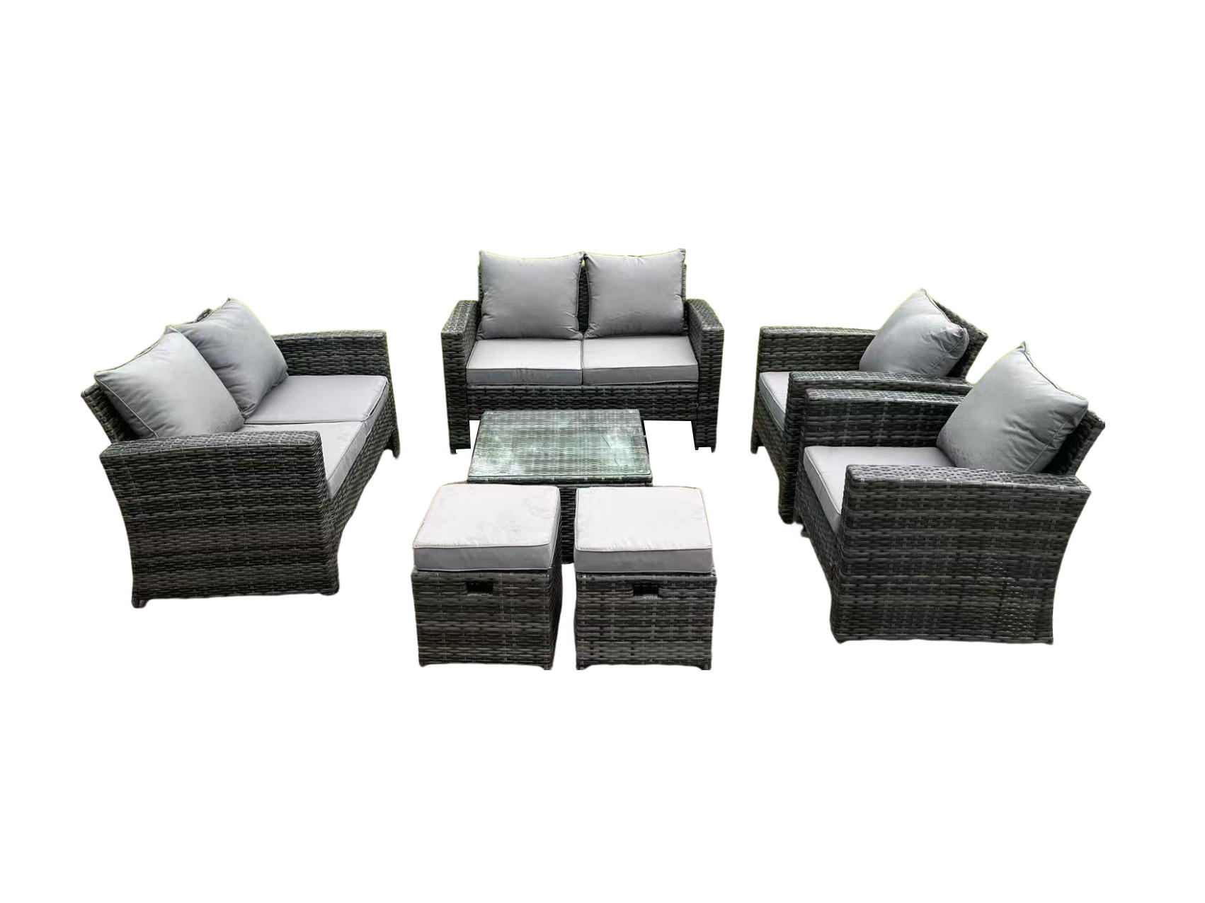 GARTENMÖBEL Set Polyrattan Dunkelgrau 8-Sitzer - Dunkelgrau, Metall - Fimous