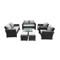 GARTENMÖBEL Set Polyrattan Dunkelgrau 8-Sitzer - Dunkelgrau, Metall - Fimous