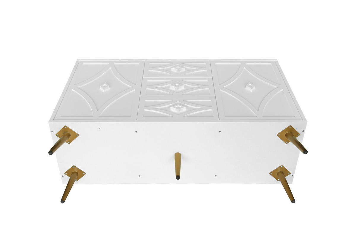 KOMMODE aus Holzwerkstoff 120x40x80 cm Weiß mit 3 Schubladen, 2 Türen und 3D-Rautenmuster - Weiß, Holzwerkstoff (120/80/40cm) - Modfu
