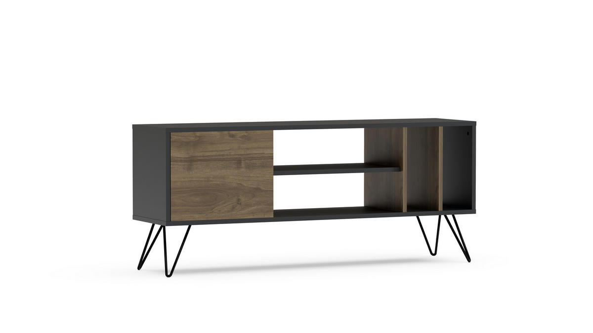 TV-ELEMENT Mictico 140 cm Schwarz Walnuss - Walnussfarben/Schwarz, Holzwerkstoff (35.5/58.4/140cm) - Decorotika
