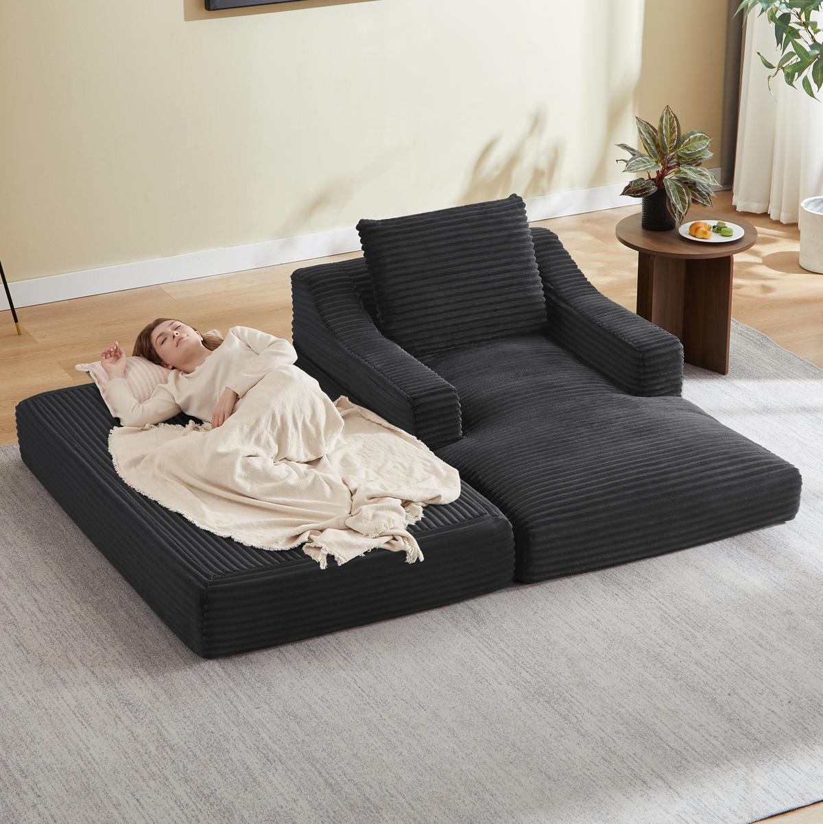 LOUNGESESSEL mit Doppelschicht-Design Cord Dunkelgrau - Dunkelgrau, Textil (162/68/100cm) - Meubliv