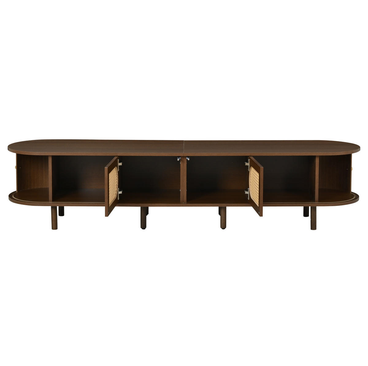 TV stolík 180/40/40 cm tmavý dub s ratanovým vzhľadom a posuvnými dvierkami z MDF - hnedá, kompozitné drevo (180/40/40cm) - OKWISH