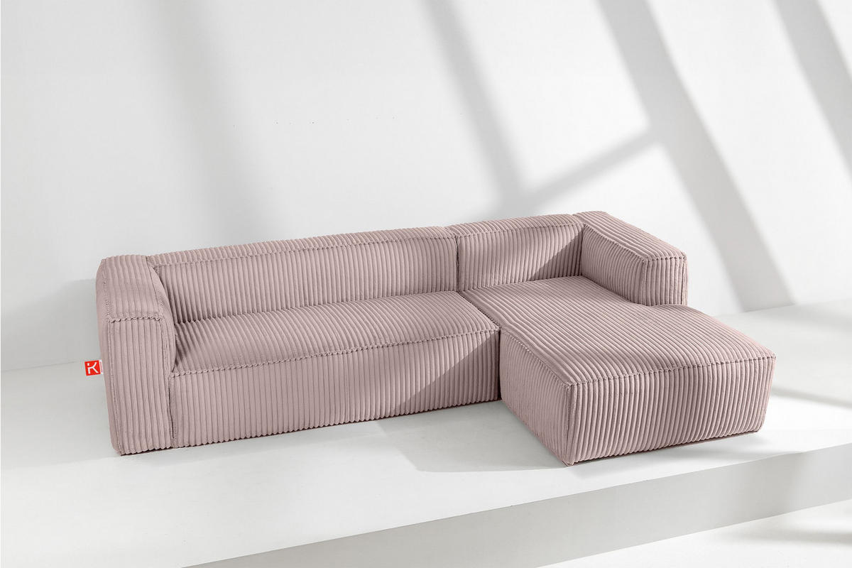 ECKSOFA-RECHTS FEROX Modern, Cord-Stoff, rosa - Pink, Textil (305/175cm) - KONSIMO®