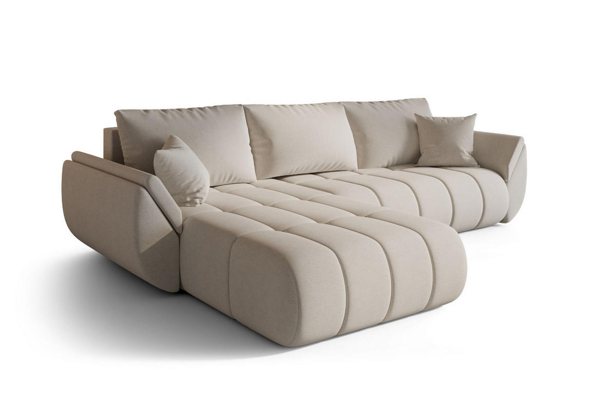 ECKSOFA TOKYO PREMIUM mit Schlaffunktion, Stoff WIND, Beige, Links - Beige, Holz (280/190cm) - Kaiser Möbel
