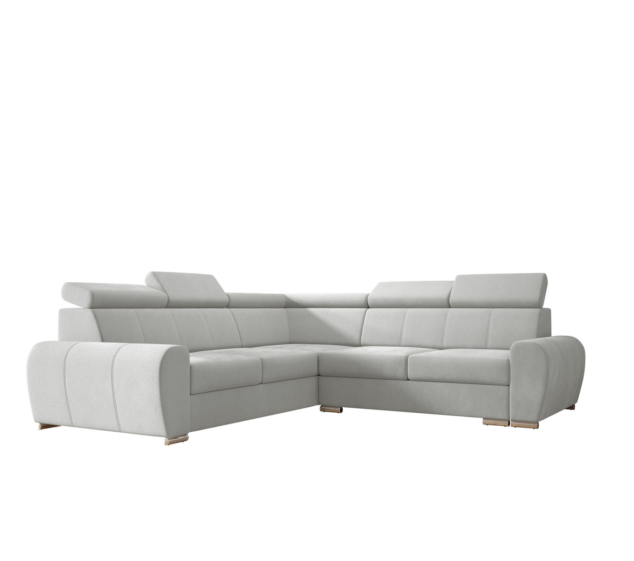 ECKSOFA APOLLO KN09, Eckcouch in L-Form mit Schlaffunktion, Farbe: Hellgrau, Velourstoff, Ottomane Links - Hellgrau, Textil (255/255cm) - O-Sofa