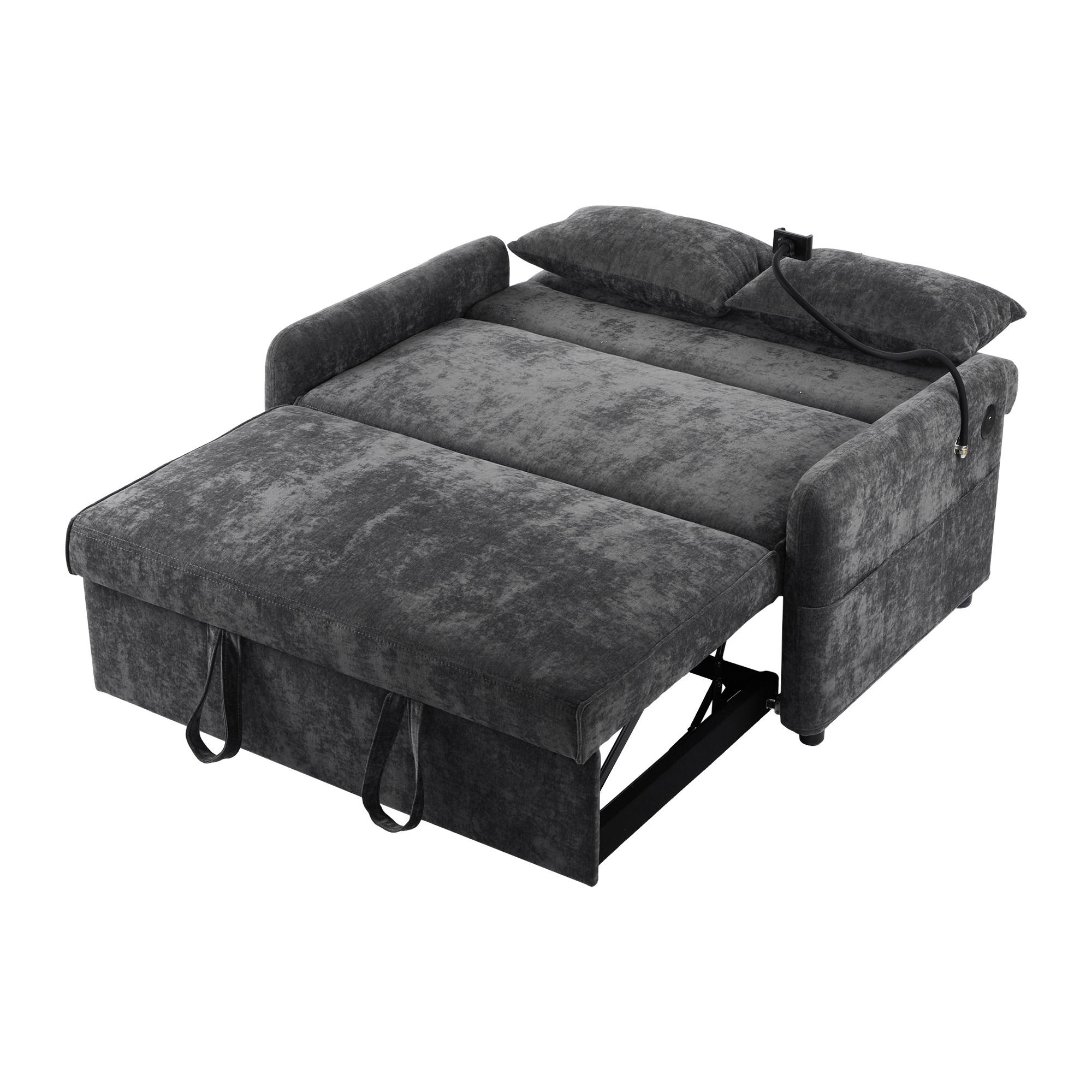 SCHLAFSOFA klappbar mit Rückenlehne, Handyhalter und USB - Grau, Textil (129/81/76cm)