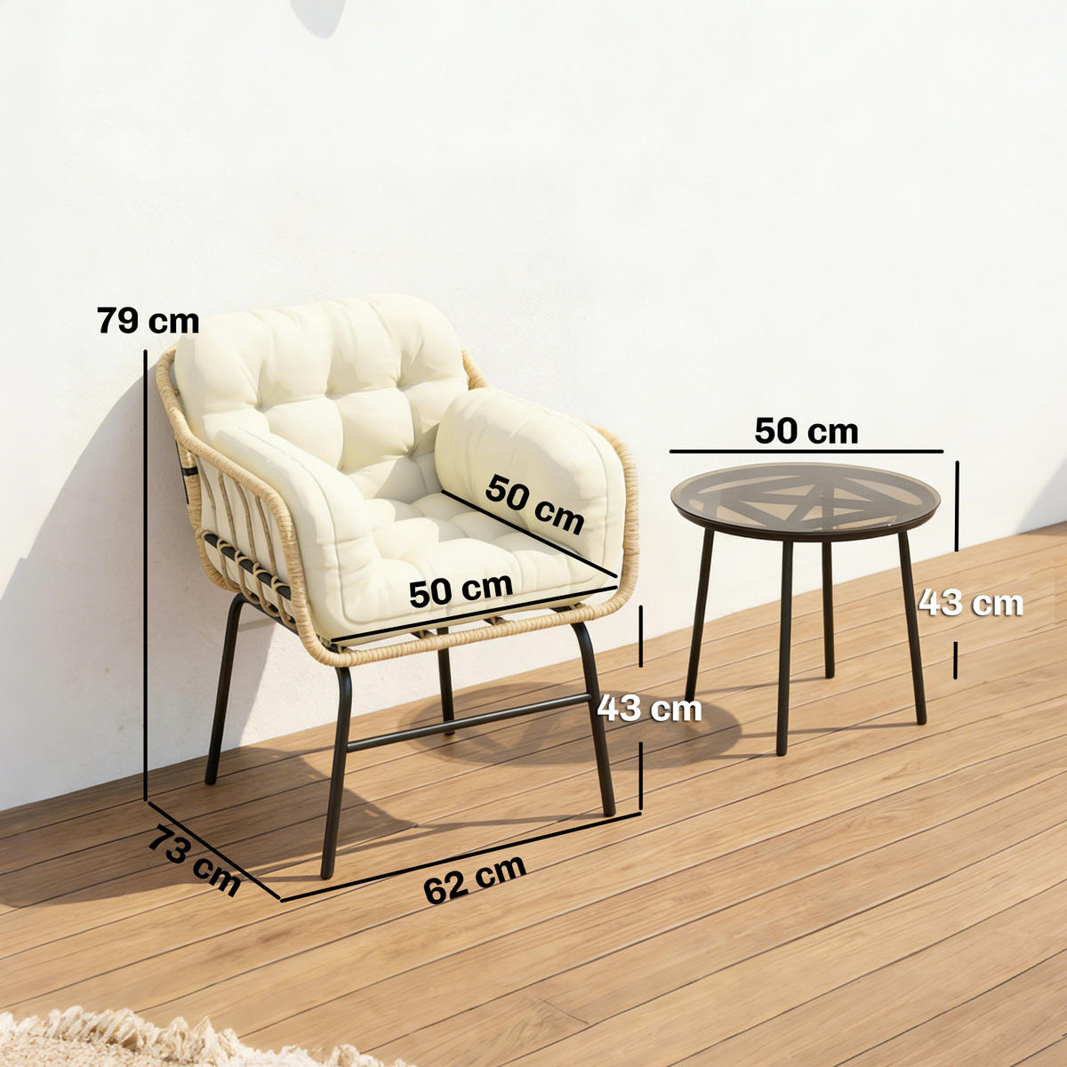 GARTENSITZGRUPPE 3tlg. DE-13717 mit Glastisch und Polsterkissen Kaki - Mokka, Metall - ComfortXL