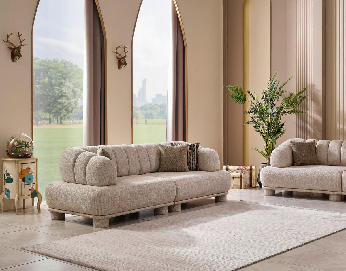 SOFA Ephora 3-Sitzer Webstoff Beige - Beige, Holz/Textil (265/85/106cm)
