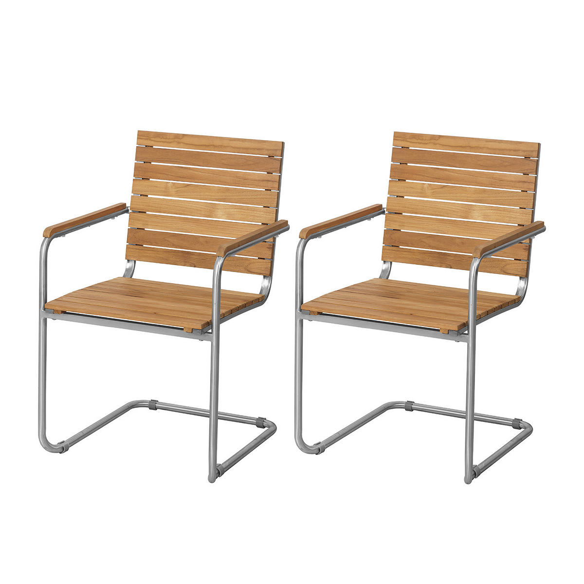 ESSGRUPPE - Teak massiv / Edelstahl - 9-teilig - Silberfarben/Braun, Holz/Metall - home24