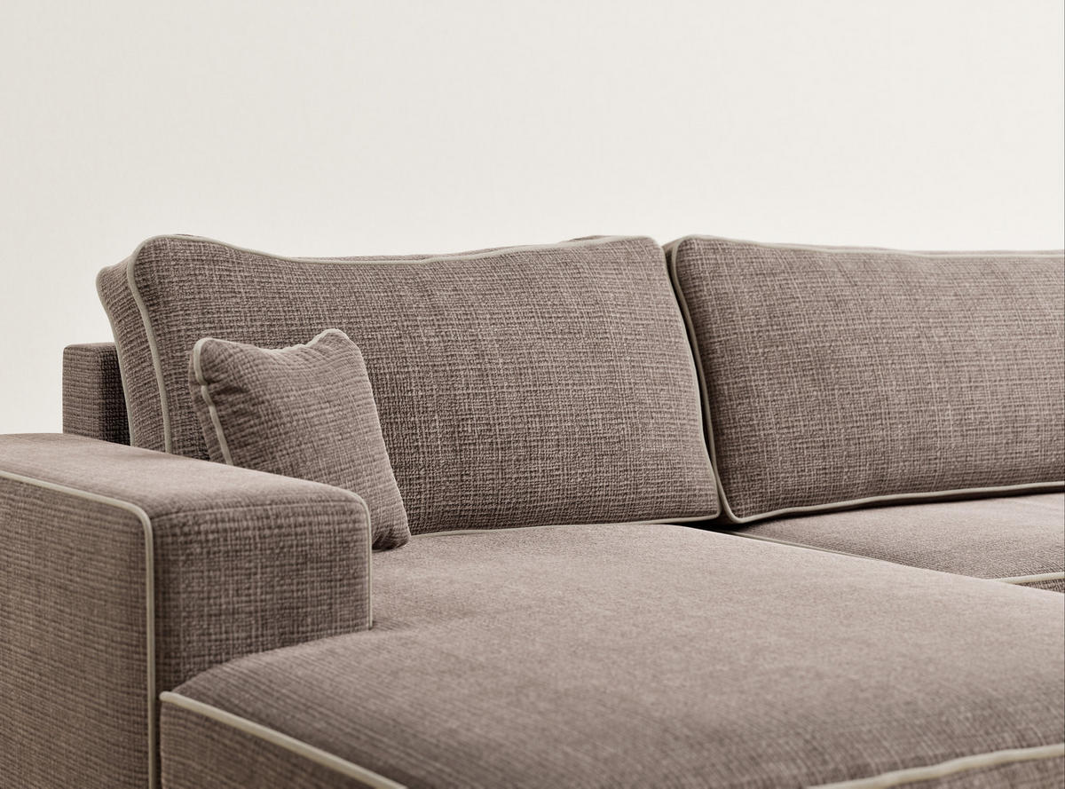 WOHNLANDSCHAFT Deseo Braun-Beige Chenille-Stoff - Beige/Schwarz, Holz/Holzwerkstoff (398/70/148cm) - Maison de Reve