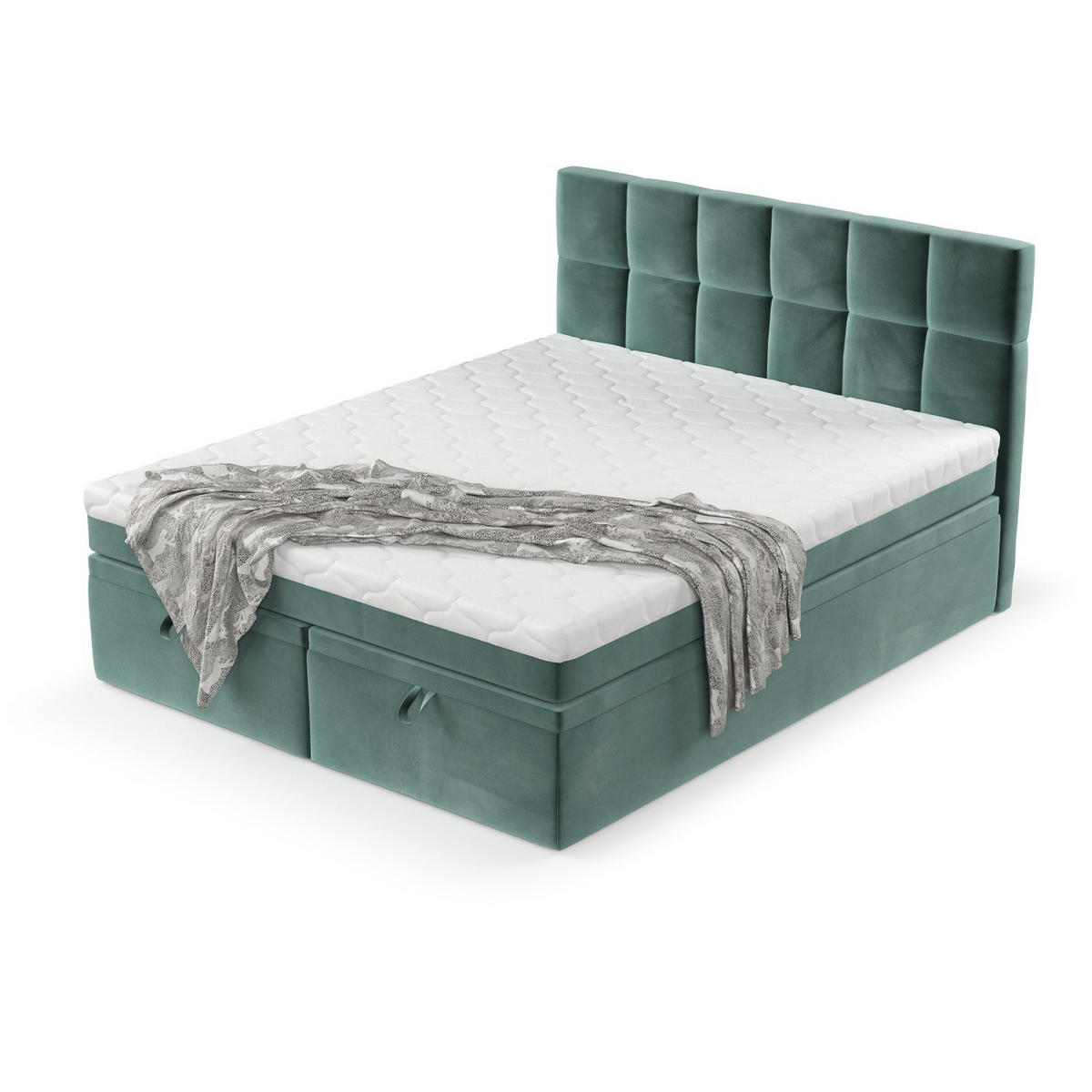 BOXBETT Elano 200/200 cm Türkis im Kronos Stoff - Türkis/Schwarz, Holz/Holzwerkstoff (200/200cm) - AltaBeds