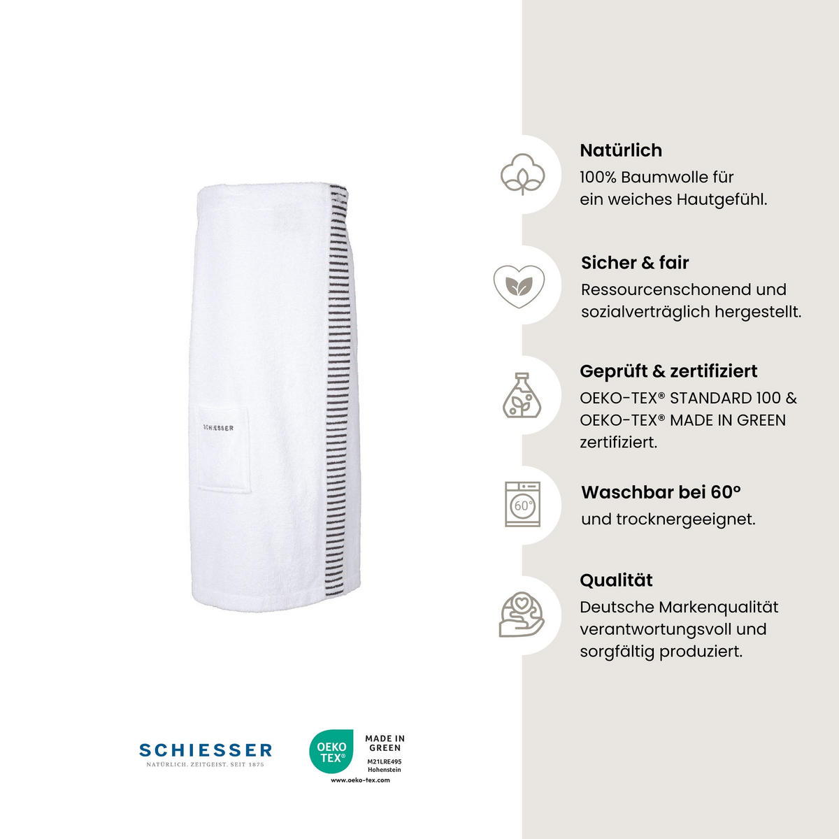 SAUNAKILT Rom Damen - Plus Size - 46-52 - Weiß - Weiß, Textil (85/160cm) - SCHIESSER