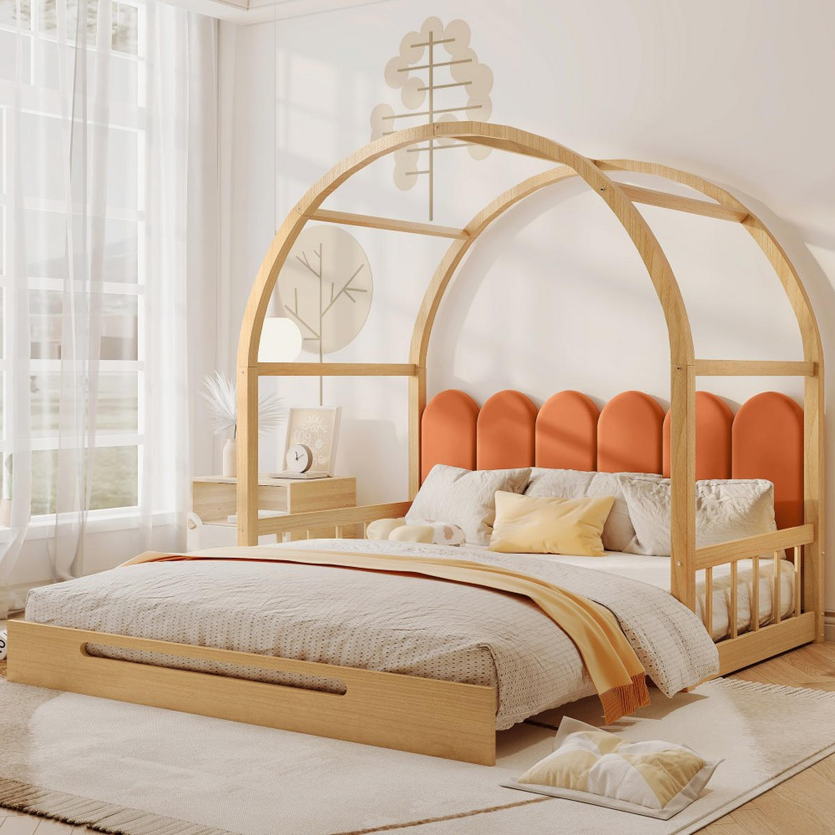 HAUSEBETT 140/200 cm mit Schiebebett in Natur - Naturfarben, Holz (140/200cm) - KOMHTOM