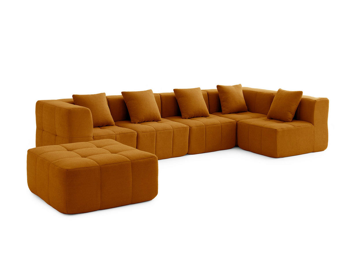 WOHNLANDSCHAFT Bouclé-Stoff Zimtbraun - Hellbraun, Textil (340/73/190cm) - MILYsofa