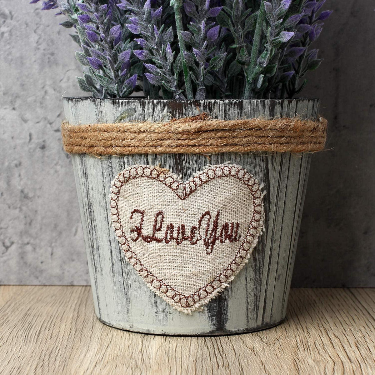 KUNSTPFLANZE Lavendel im Holztopf Landhaus-Stil - Flieder, Kunststoff (20cm)