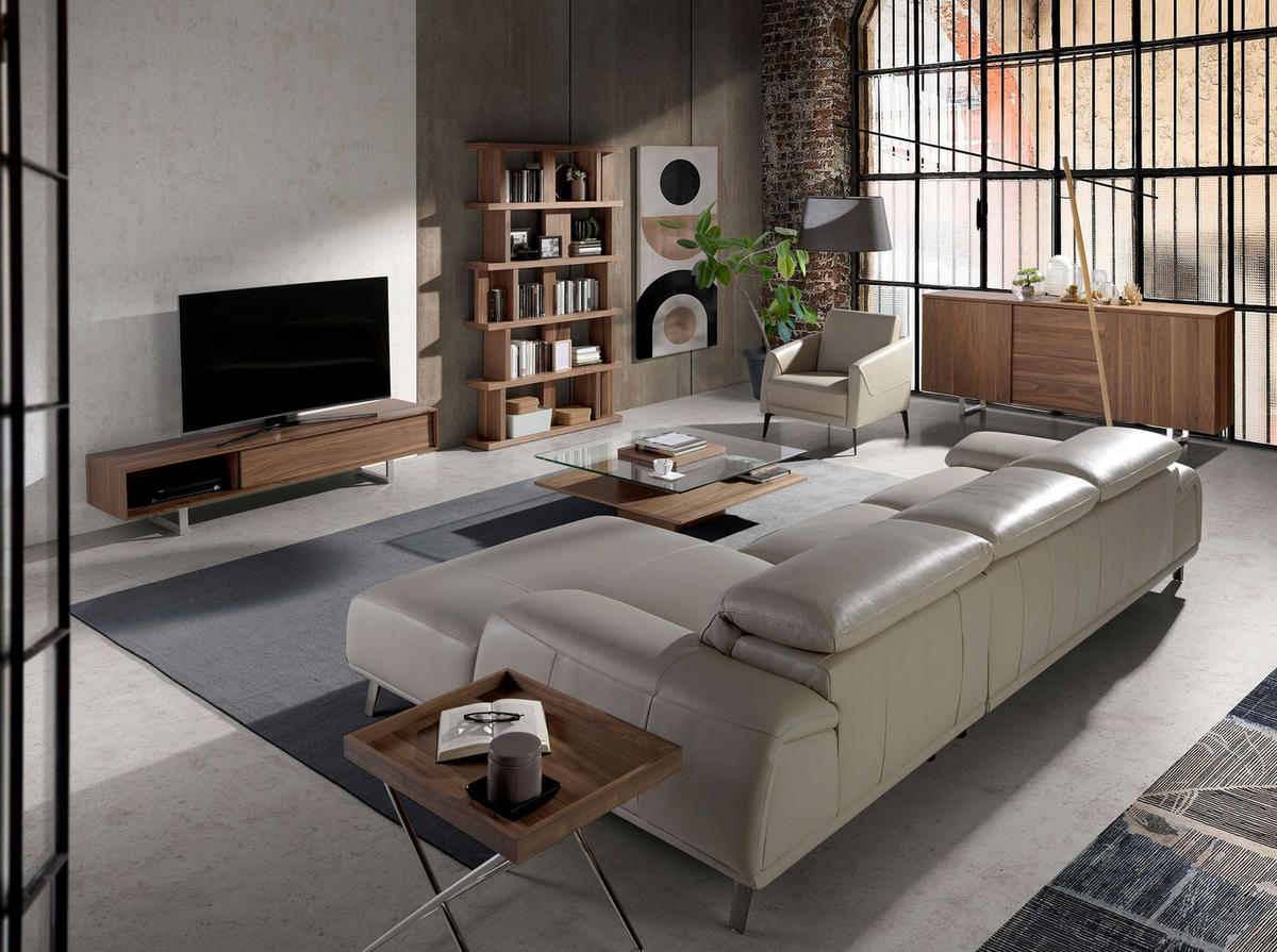 ECKTISCH Rechteckiger Ecktisch Nussbaum und verchromter Stahl 61/48/51 cm - Edelstahlfarben/Nussbaumfarben, Holz/Metall (48/61/51cm) - ANGEL CERDA