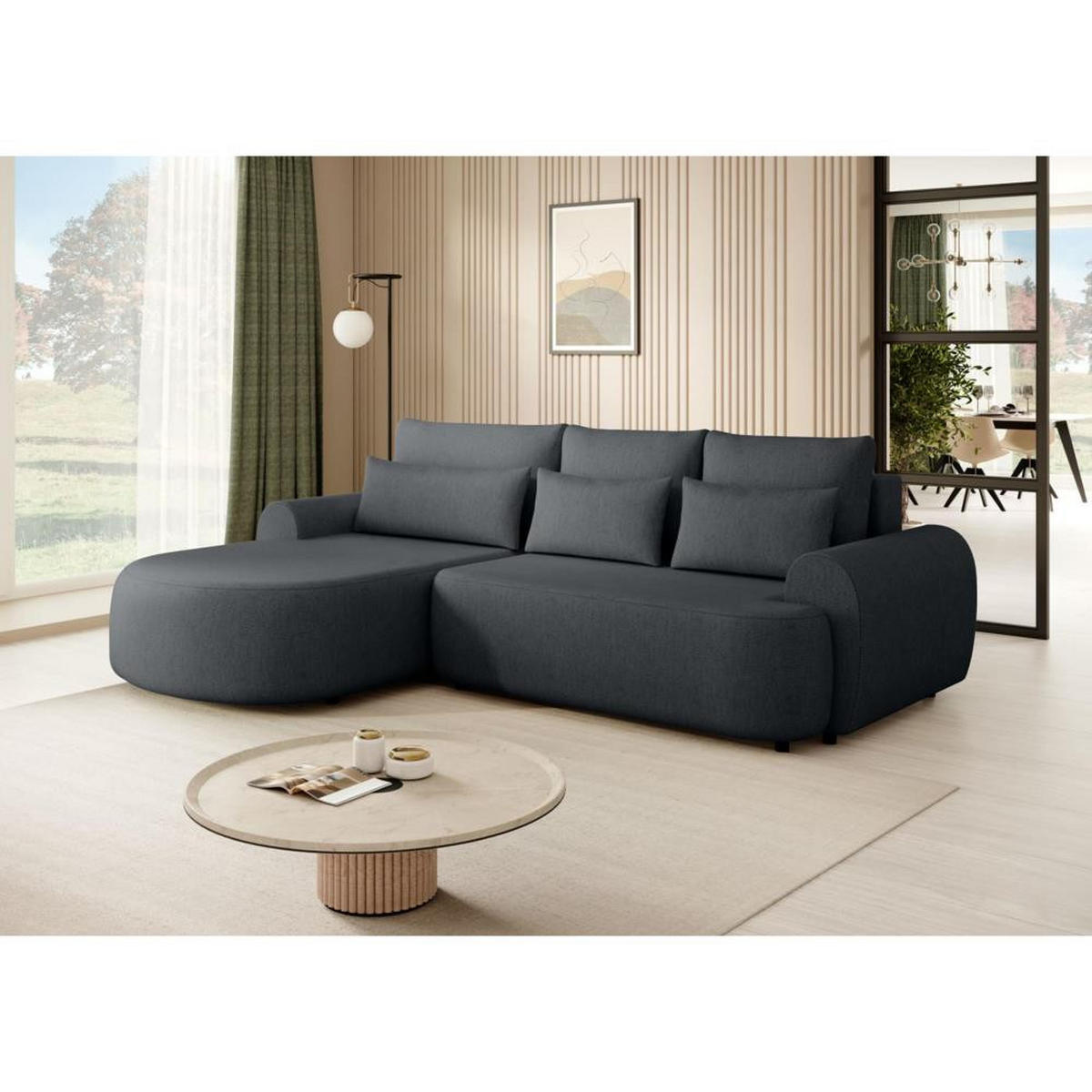 ECKSCHLAFSOFA Olivio L Anthrazit - Anthrazit/Schwarz, Kunststoff/Textil (266/170cm) - Beautysofa