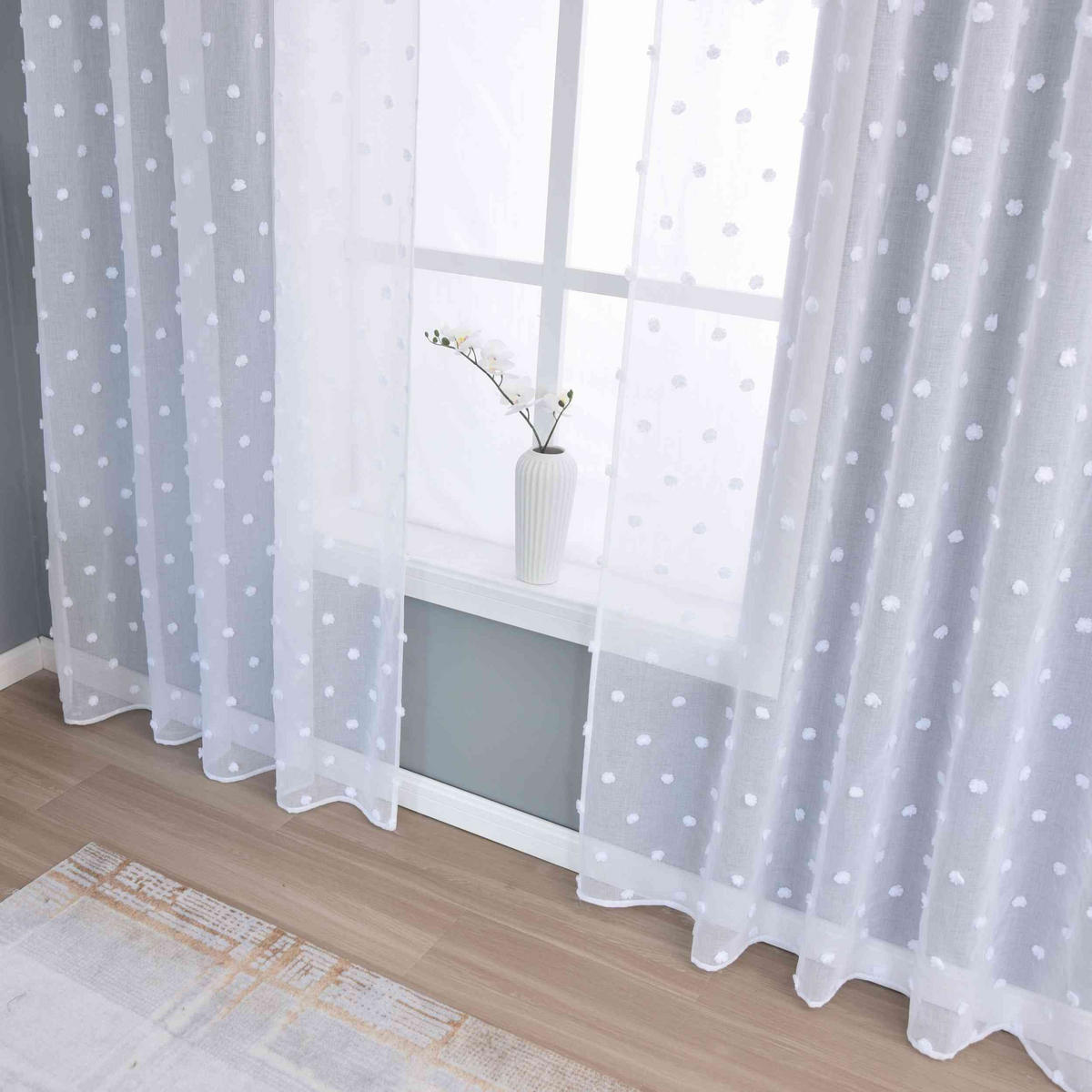GARDINE VALENCIA HxB 245x145 cm Natur Snowflakes - Weiß, Textil (145/245cm) - Gardinenbox