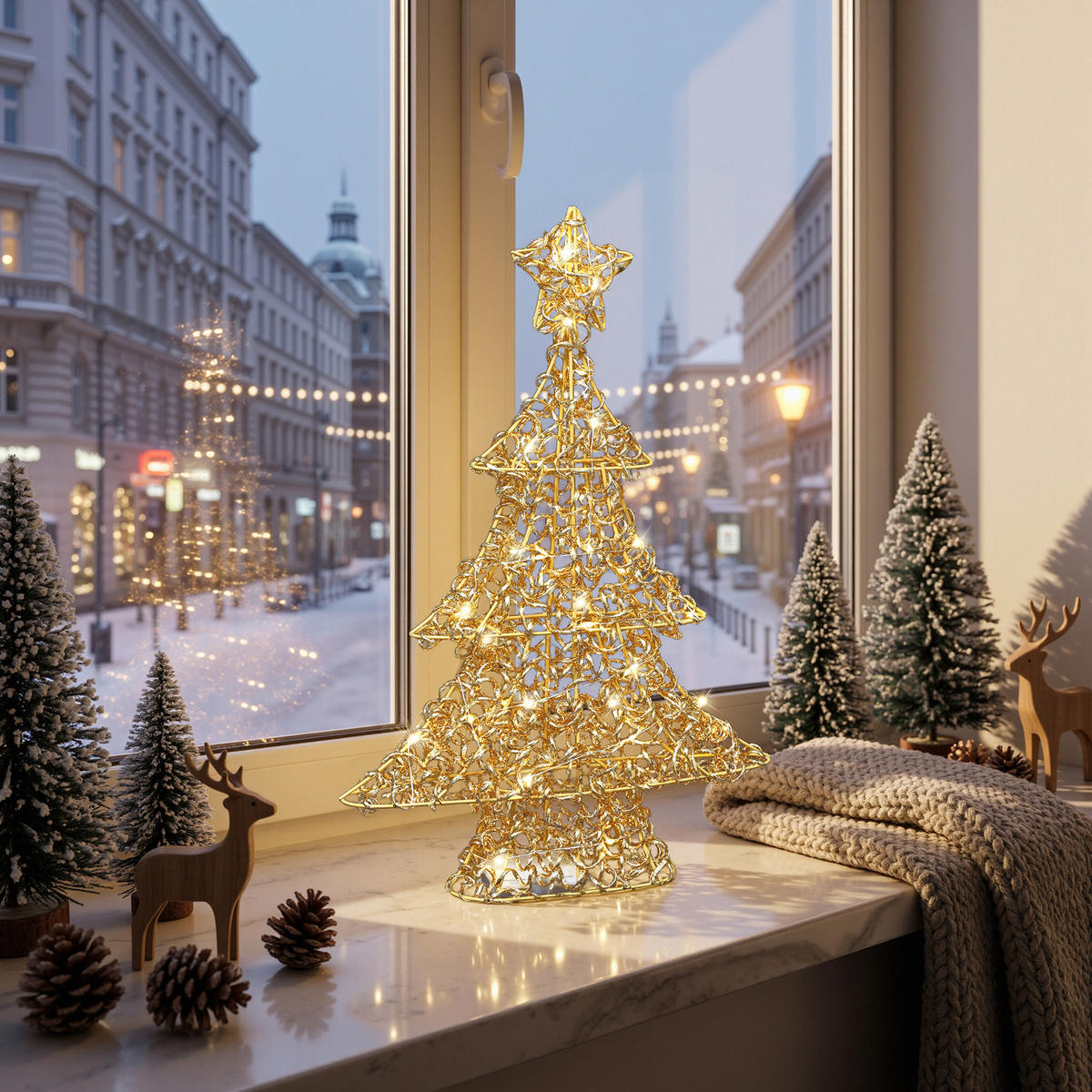 WEIHNACHTSBAUM HTHD0237 - Goldfarben, Kunststoff/Metall (13/55/37cm) - Hometopia