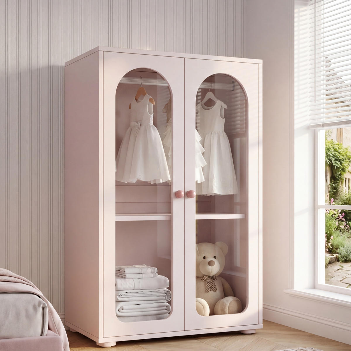 KINDERKLEIDERSCHRANK rosa 80×50×120cm - Hellrosa, Holz (56.49/11.51/92.99cm) - Raelunyi
