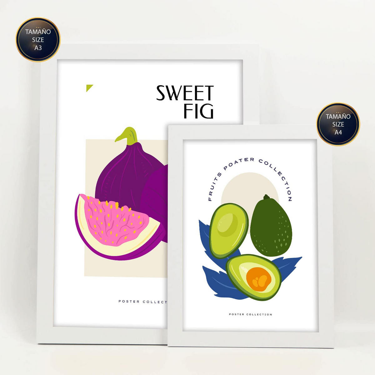 POSTER Set Mit 6 Fruchtcollage Größe A3 & A4 Weißer Rahmen - Weiß, Papier (29.7/1cm) - Nacnic