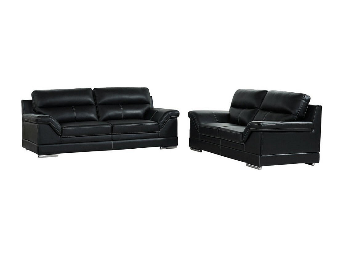 COUCHGARNITUR - 5 Personen - leder - schwarz Monika - Schwarz, Leder/Metall (190/100/103cm) - Vente-Unique