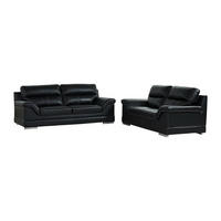 COUCHGARNITUR - 5 Personen - leder - schwarz Monika - Schwarz, Leder/Metall (190/100/103cm) - Vente-Unique