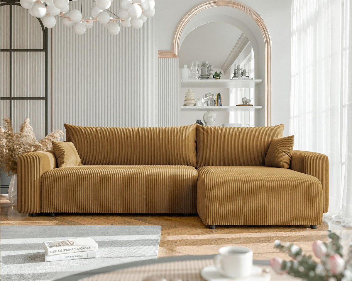 ECKSOFA Luna Max Mit Schlaffunktion - Gelb, Holzwerkstoff/Textil (145/278cm) - Fun Möbel