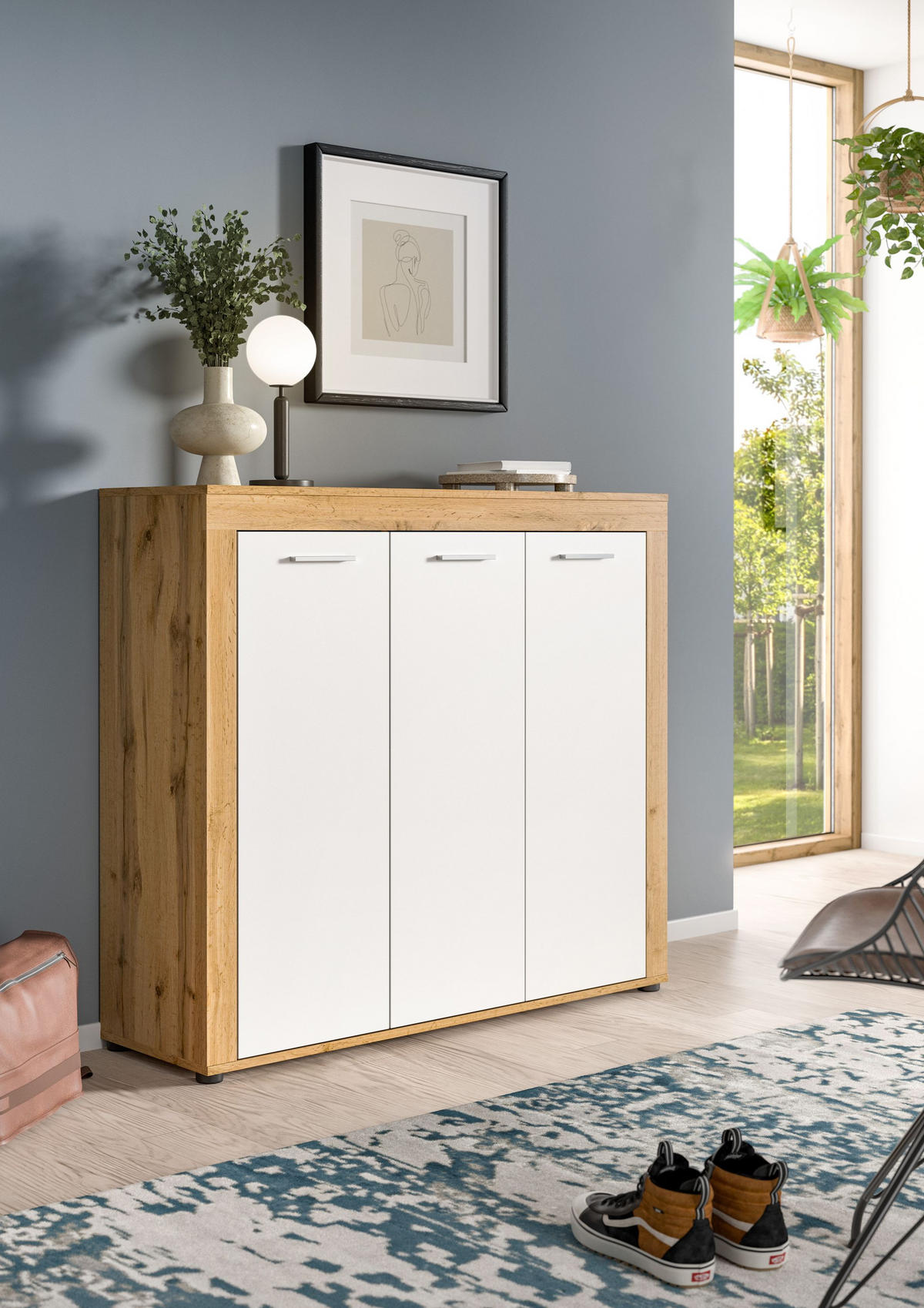 SCHUHSCHRANK JAM (B/H/T: ca. 120/108/37 cm) in Wotan Eiche Nachbildung/weiß - Eichefarben, Holzwerkstoff (120/108/37cm)