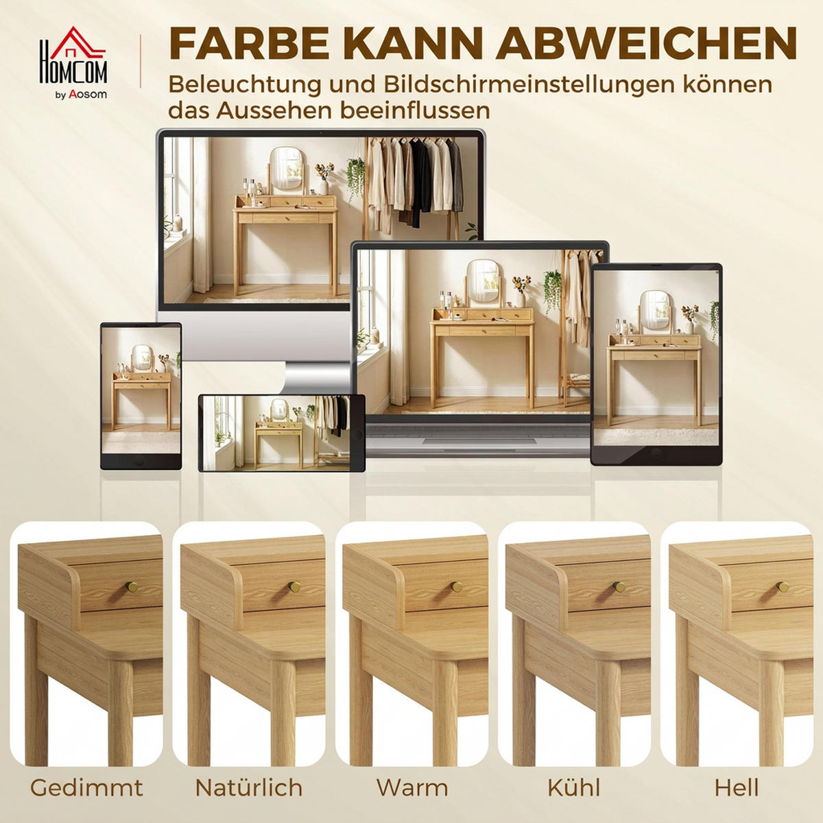 FRISIERTISCH MDF Eiche - Eichefarben/Goldfarben, Holz/Holzwerkstoff (50/127.5/90cm) - HOMCOM