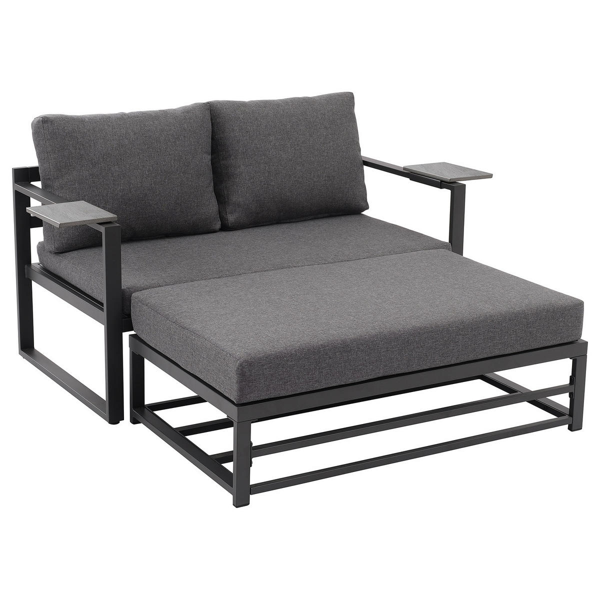 LOUNGESOFA - 2-teilig - Stahl / Webstoff - Grau, Kunststoff/Textil (155/65/74cm) - home24