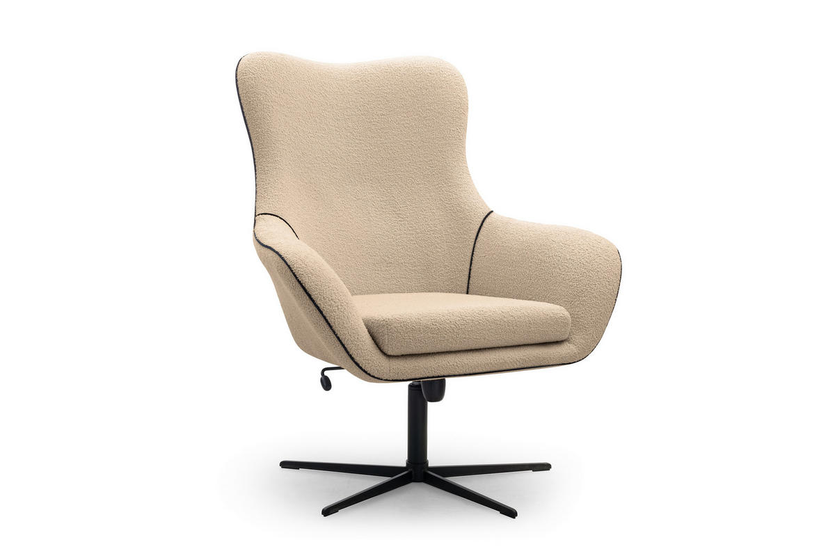 SESSEL SOGNO, Modern Polstersessel Loungesessel, Bucle-Stoff Beige - Beige, Holz/Metall (88/110/106cm) - MASSENO