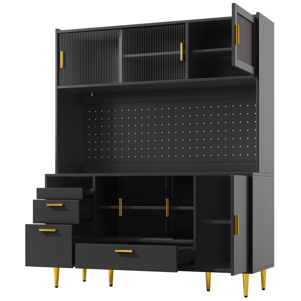 BUFFETSCHRANK Schwarz 140/40/180 cm - Schwarz, Holz (140/180/40cm) - PANGIVO