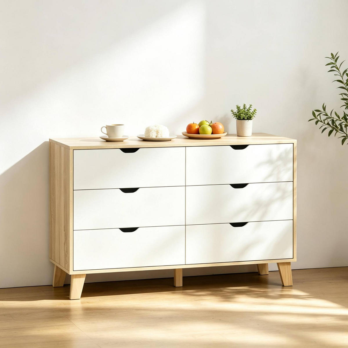 KOMMODE in Weiß und Eiche 120x40x76 cm mit 6 Schubladen - Eichefarben, Holzwerkstoff (40/76/120cm) - IVMEU