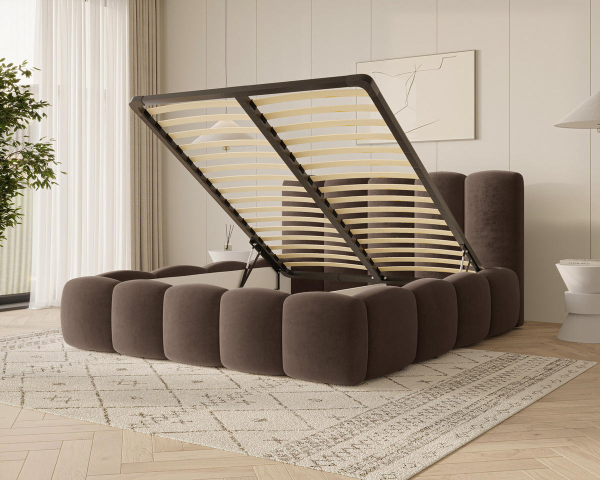 POLSTERBETT 18 - 140x200 cm – Riviera – Gepolstertes Bett mit Metall-Lattenrost - Braun, Holz (140/200cm) - ROYAL24_MARKT