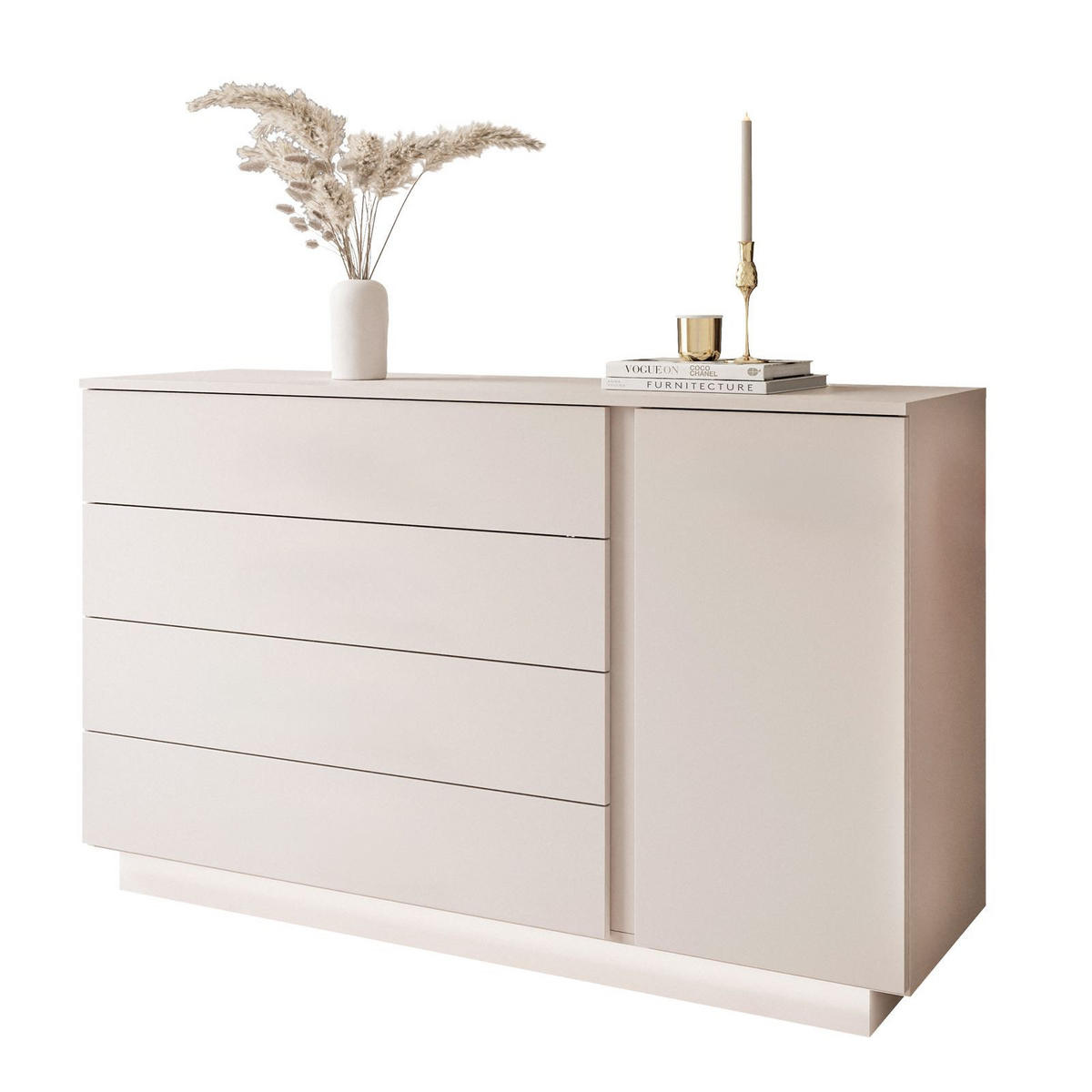 KOMMODE LINA KASCHMIR II 1D4S mit LED-Beleuchtung Push-Open-System - Kaschmir/Beige, Holzwerkstoff (138/84/40cm) - Lookway