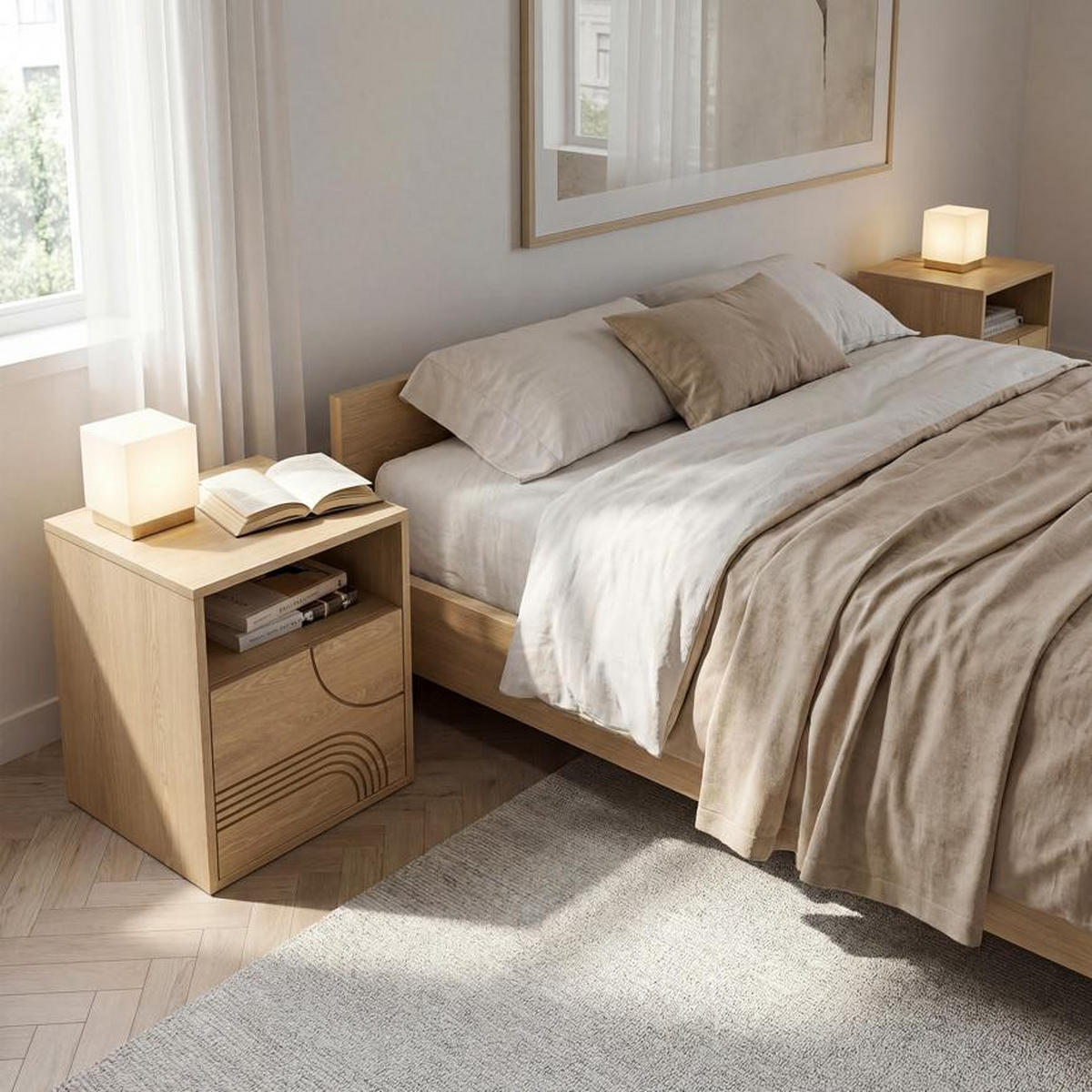 NACHTTISCH 2er-Set Saskia aus Eiche skandinavischen - Eichefarben, Holz (40/49.5/36cm) - Casanoov