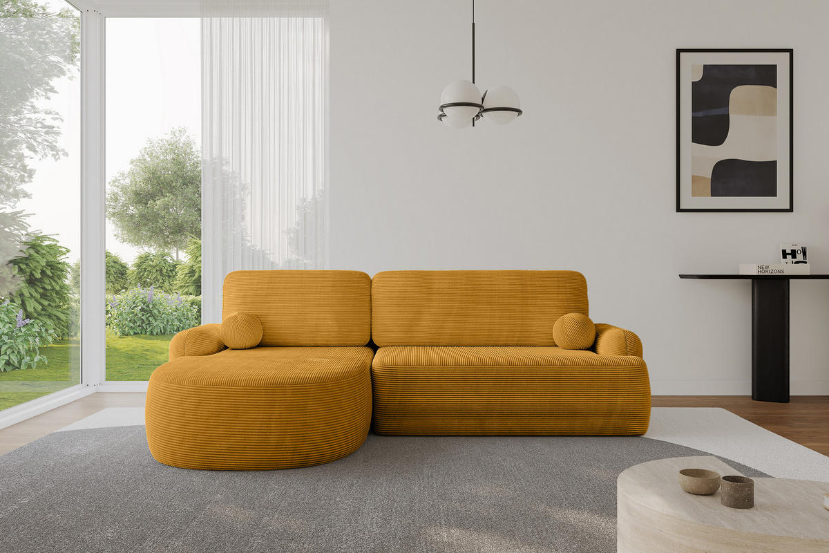 WOHNLANDSCHAFT mit Schlaffunktion und Bettkasten LIRA-L - 264x172x89 Senfgelb - Sandfarben, Holzwerkstoff/Textil (264/172cm) - ALTDECOR