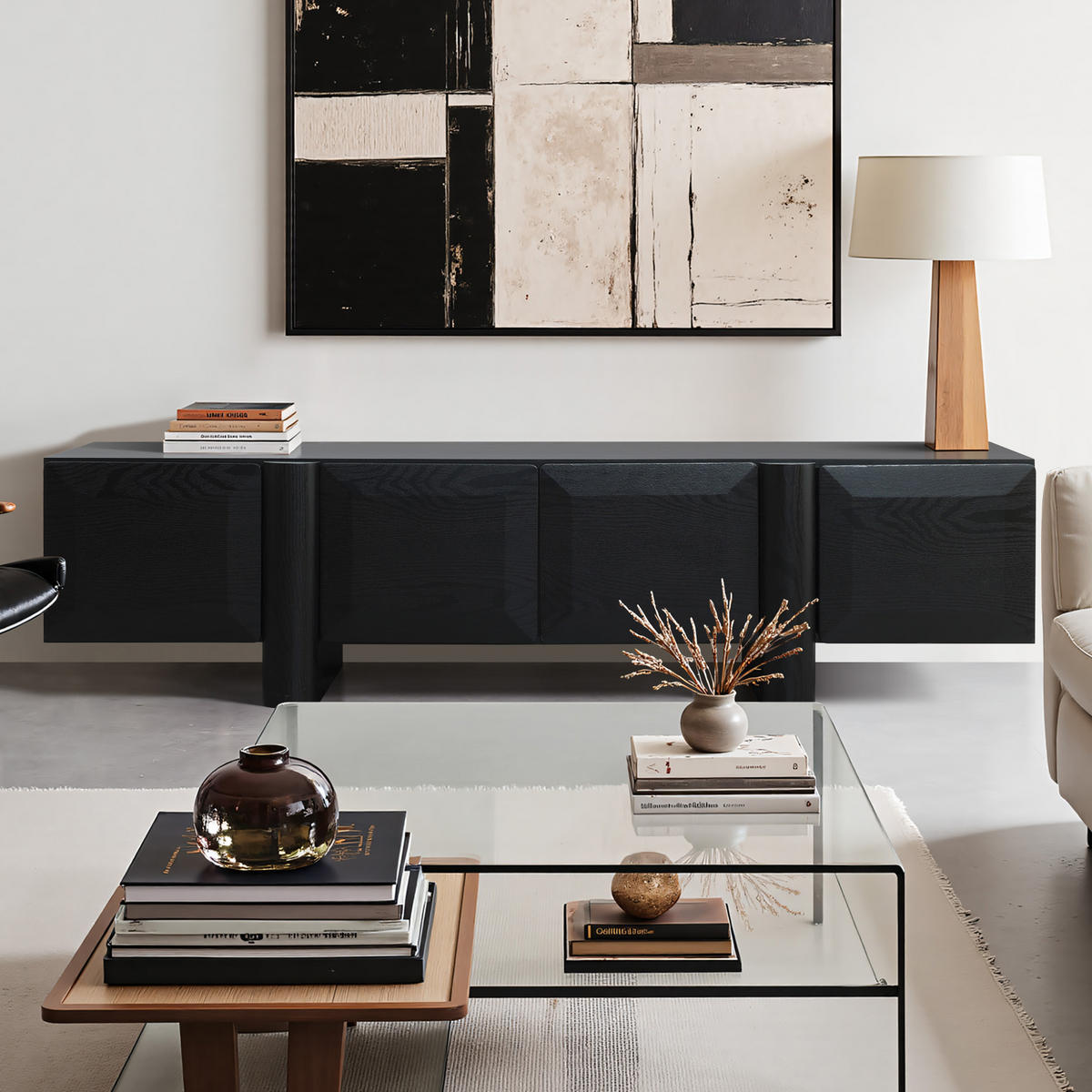 TV-SCHRANK Modern, Schwarz - Breites Lowboard mit 4 Einzel-Schubladen & doppeltem Staufach, MDF TV Board | 160x40x40 cm - Schwarz, Holz (160/40/40cm) - Hometopia