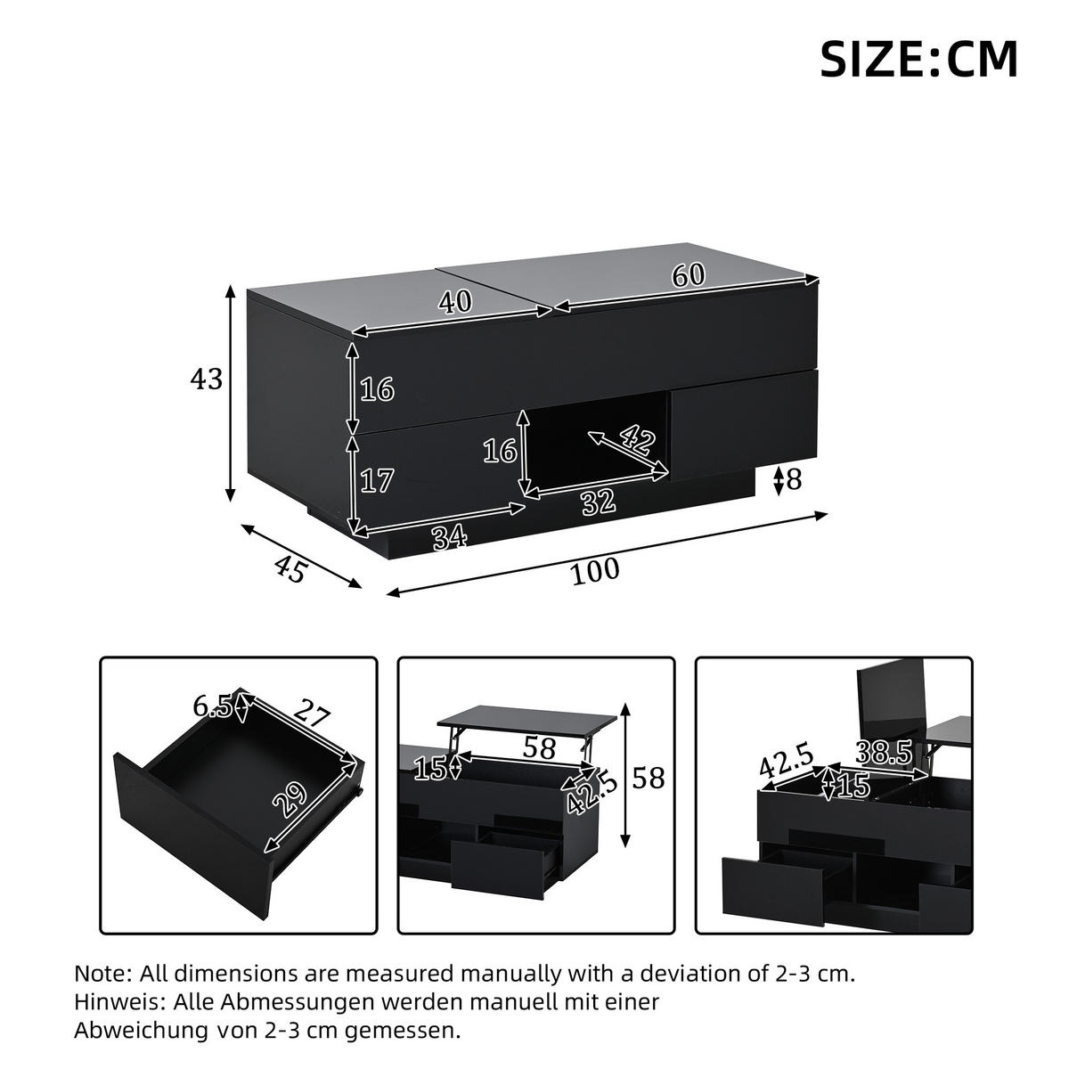COUCHTISCH Schwarz - Schwarz, Holzwerkstoff (100/45/43cm)
